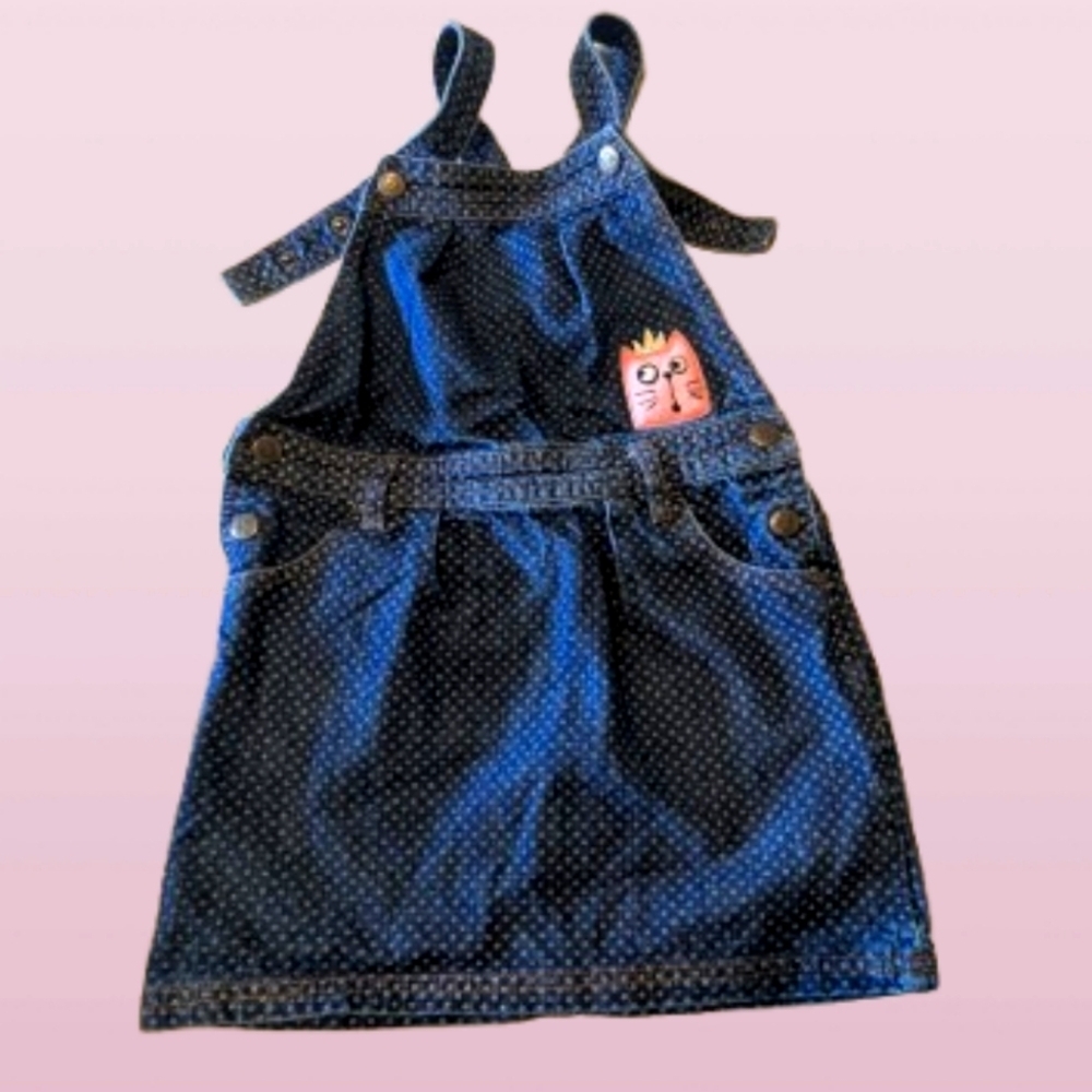 ACOOLA Blue Pink Cat Dress Polkadot Overalls Adjustable Straps 6X /122